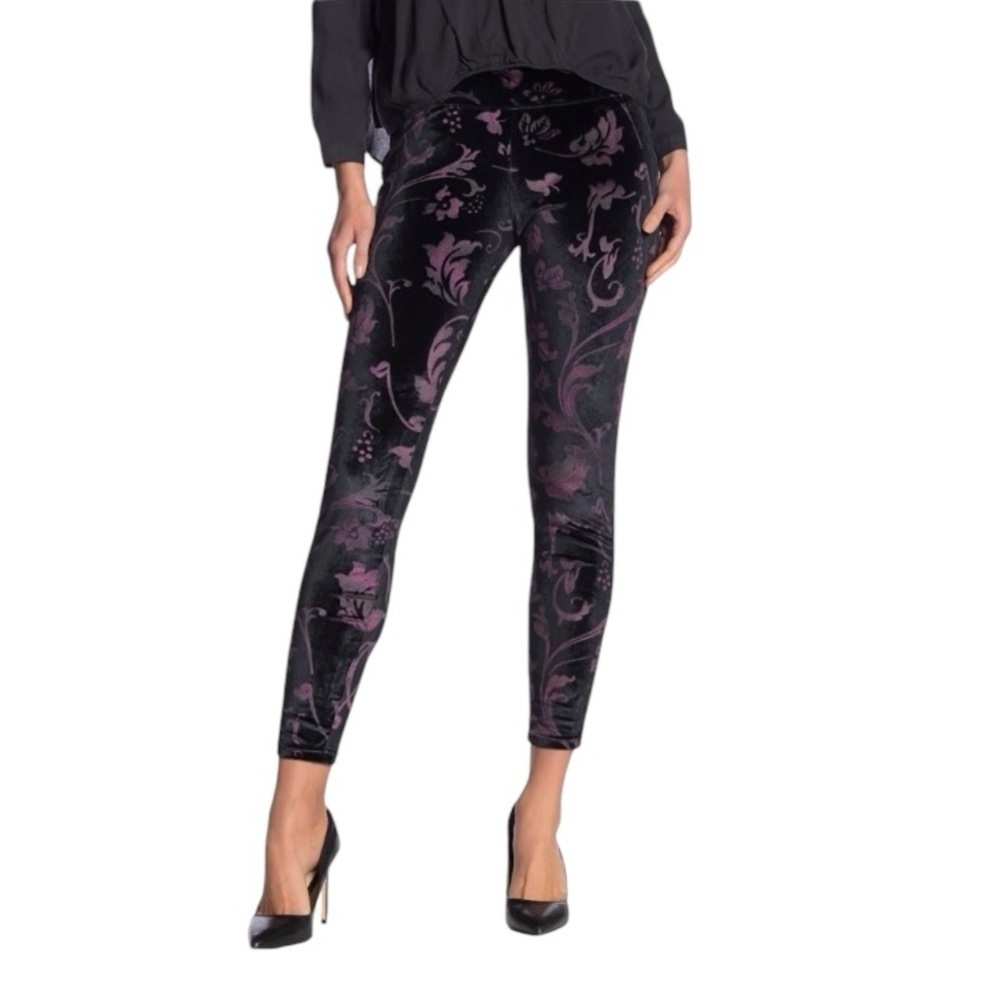 HUE Black Purple Whimsigoth Velvet Floral Burnout Witchy Leggings Size XS
